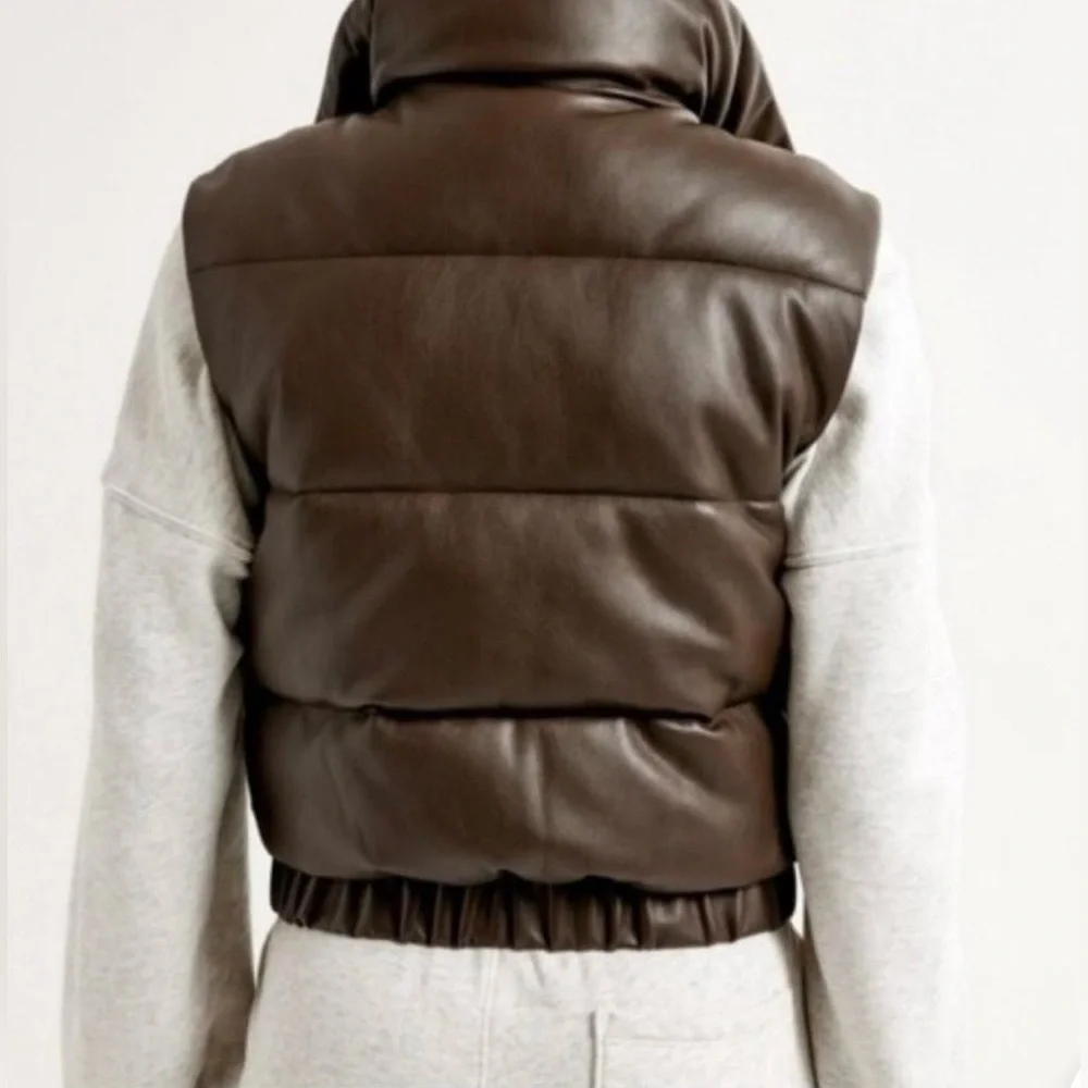 Abercrombie & Fitch Ultra Collection Vegan Leather Brown Puffer Vest Size XS